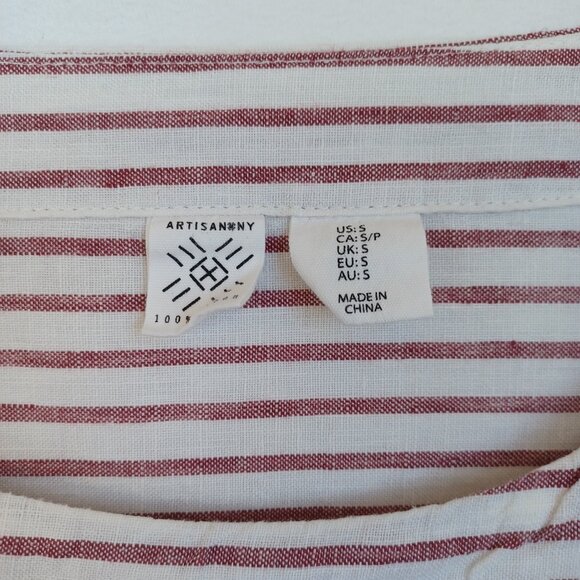Artisan NY Top Striped Linen Boat Neck Pop Over Lagenlook Nautical Womens Small - Picture 4 of 6